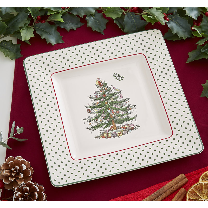 Christmas Tree POLKA DOT SQUARE PLATTER 10"