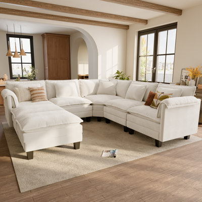 Oversized U Shape Chenille Modular Sectional, Deep Seat Corner Sofa, Cloud Couch