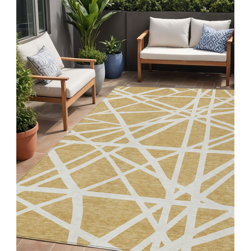 Tapis intérieur lavable à motif géométrique doré 5 pi x 8 pi