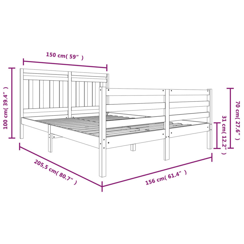Akes Solid Wood Bed, White, European Double (140 x 200 cm)