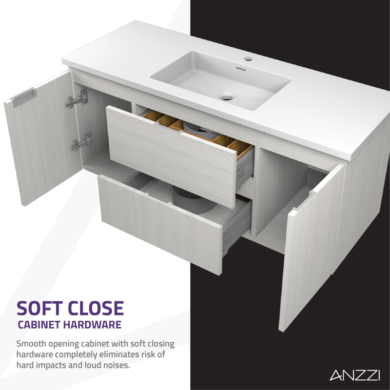 Conques 48'' Single Bathroom Vanity with Marble Top with Mirror, White