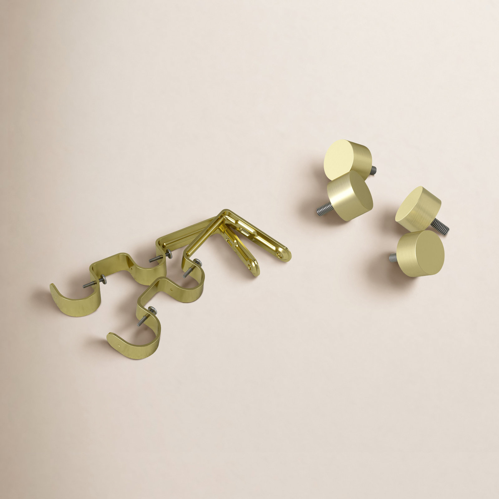 Cappa Adjustable Double Curtain Rod, Brass, 66" H x 120" W