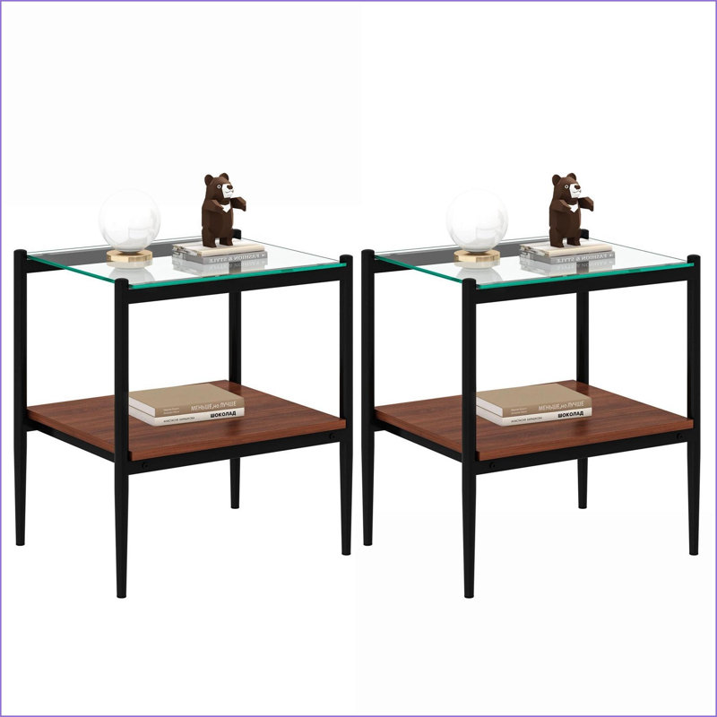 Table basse en verre trempé facile à nettoyer avec rangement en panneau de fibres à densité moyenne, L 19,1 po x l 15,35 po x H 21,14 po pour le salon