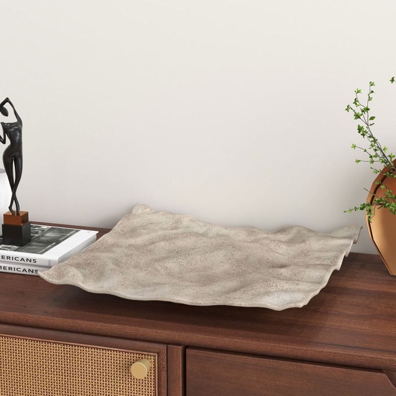 Amaya Aluminum Decorative Tray, Mud, 2" H x 16" W x 16" D