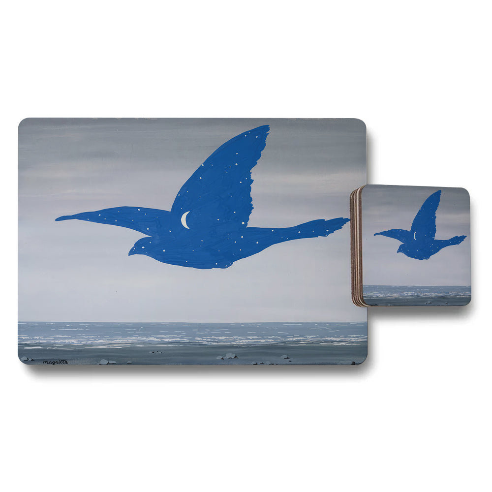 Blue Seagull Silhouette Placemat And Coaster Set Ocean View