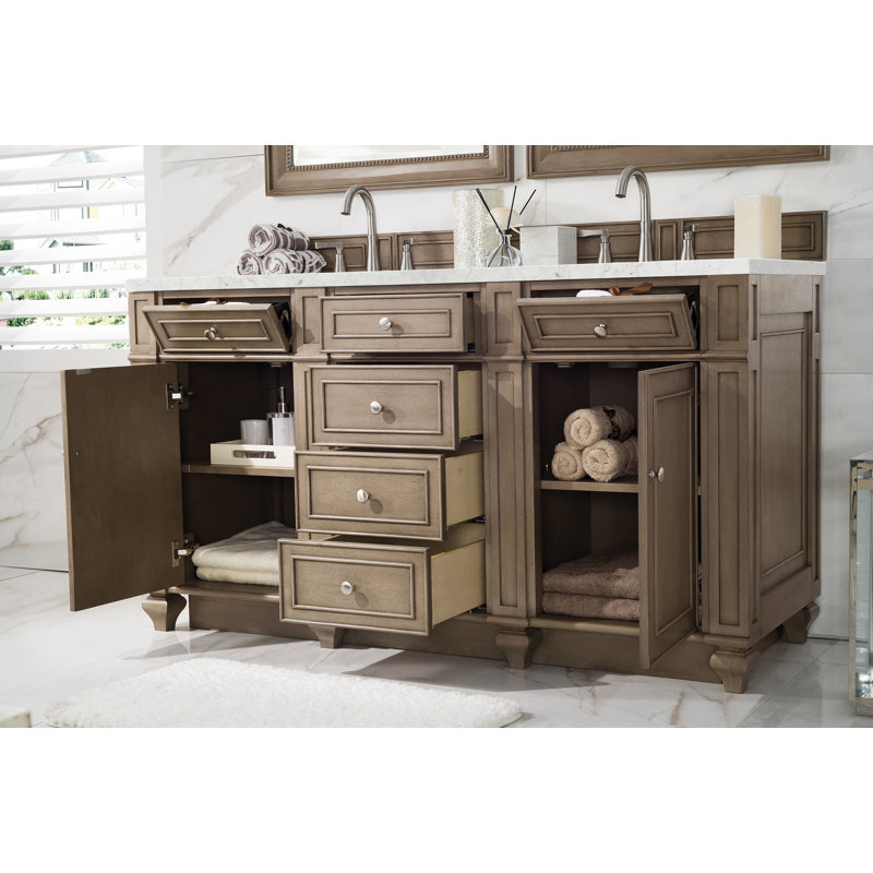 Bristol 60 in. Double Vanity, Whitewashed Walnut, Eternal Jasmine Pearl