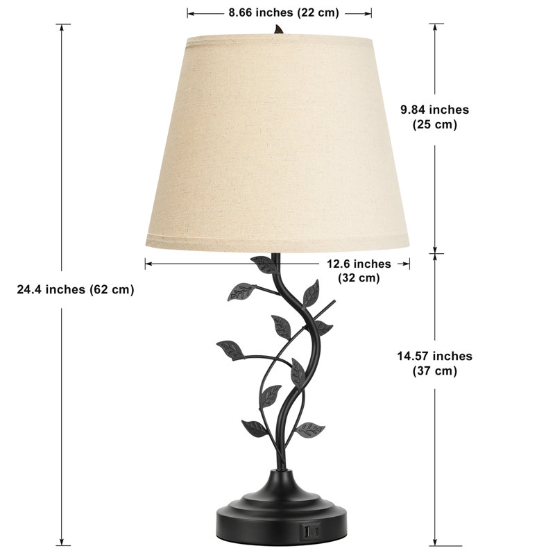 25'' Black Metal Table Lamp with Touch Control and USB A&C, Beige