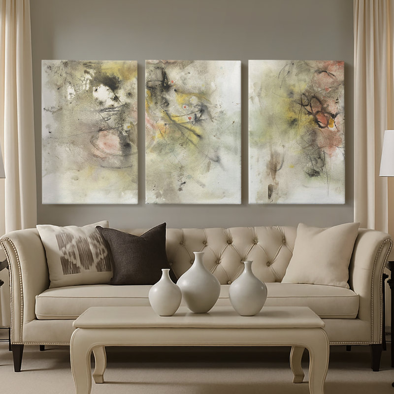 Soft Inspiration I - Toile tendue avec châssis sur mesure - 3 pièces, H 27 po x l 54 po