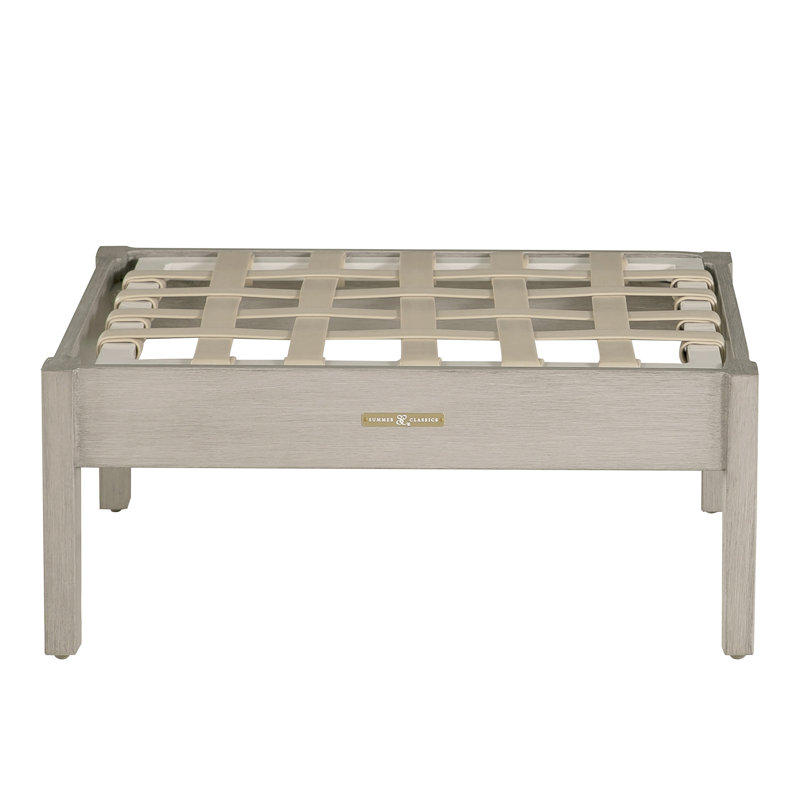 Kennebunkport Outdoor Ottoman with Cushion, Welt, Linen Forest, Oyster