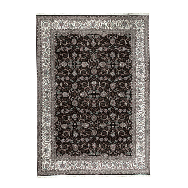 Tapis noir et ivoire de haute qualité noué à la main