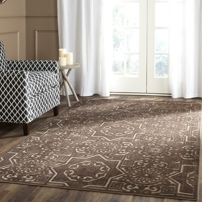 Tapis touffeté à motif géométrique brun clair Wayfarer, Rectangle 5 pi 3 po x 7 pi 6 po