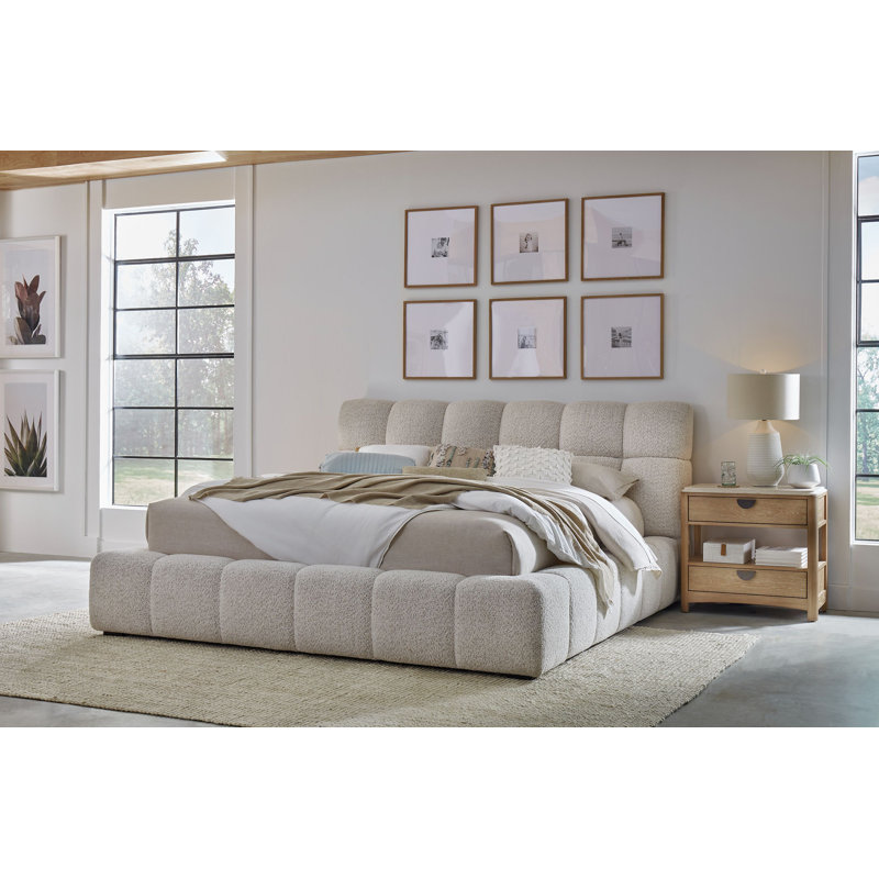 Grand lit tapissier et table de chevet, 2 Pcs: Bed, Nightstand, Grand lit