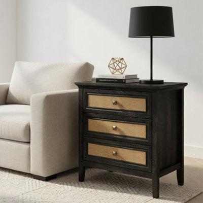 Table de chevet 29,5 po à 3 tiroirs, table de bout en bois avec rangement Boho