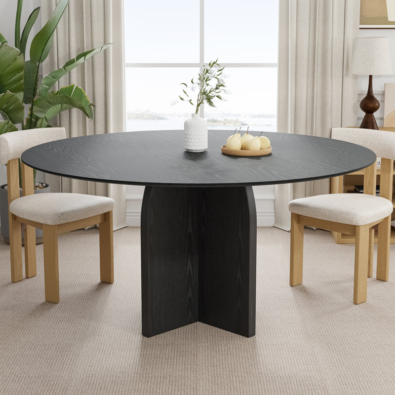 Enciso Round Solid and Manufactured Wood Cross Pedestal Dining Table, Black, 30"H x 59"L x 59"W