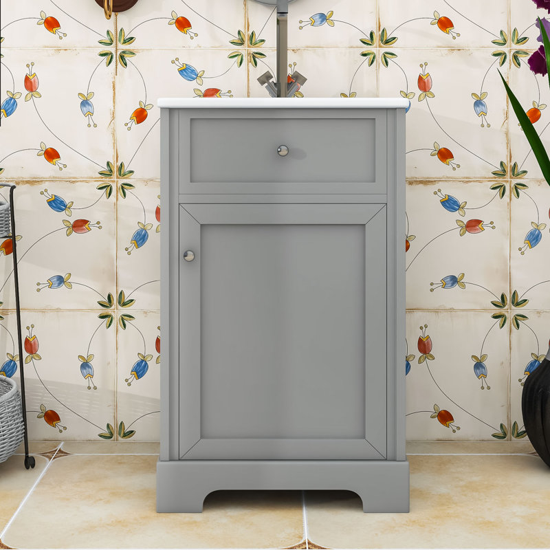 Meuble-lavabo autoportant de 20 po avec armoire à fermeture douce et tablette réglable, Gris