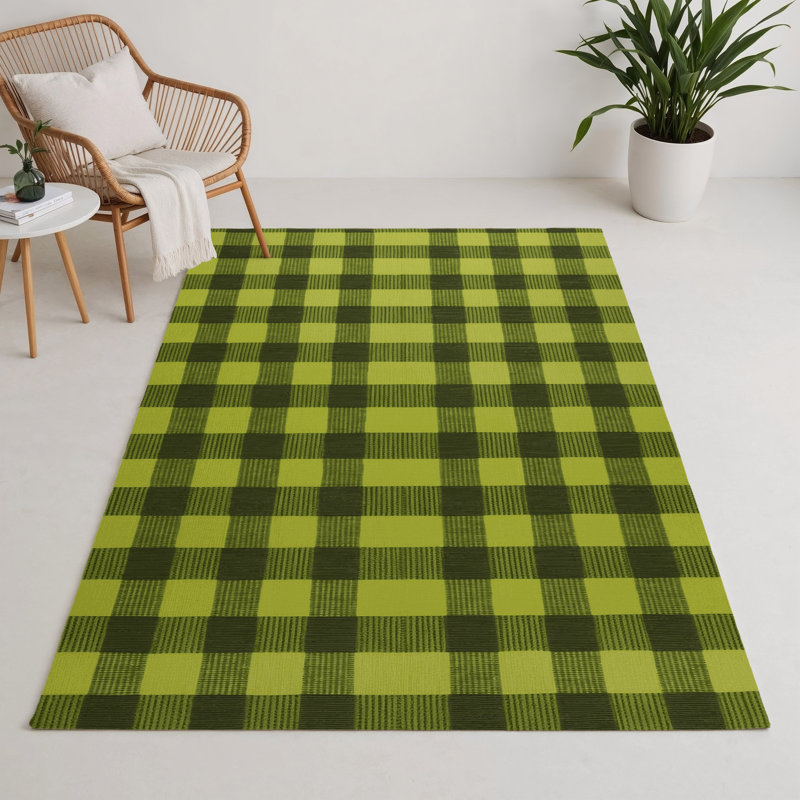 Tapis d'intérieur et d'extérieur à carreaux vert, Rectangulaire 3 pi x 5 pi