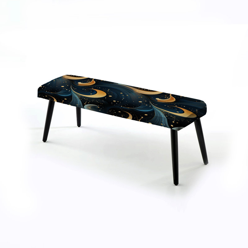 Cosmic Striped Radiance - Geometric Upholstered Black Bench