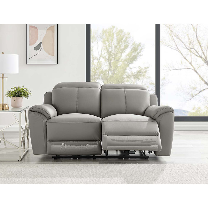 Luvern 2 Seater Top Grain Leather Electric Reclining Sofa, Grey