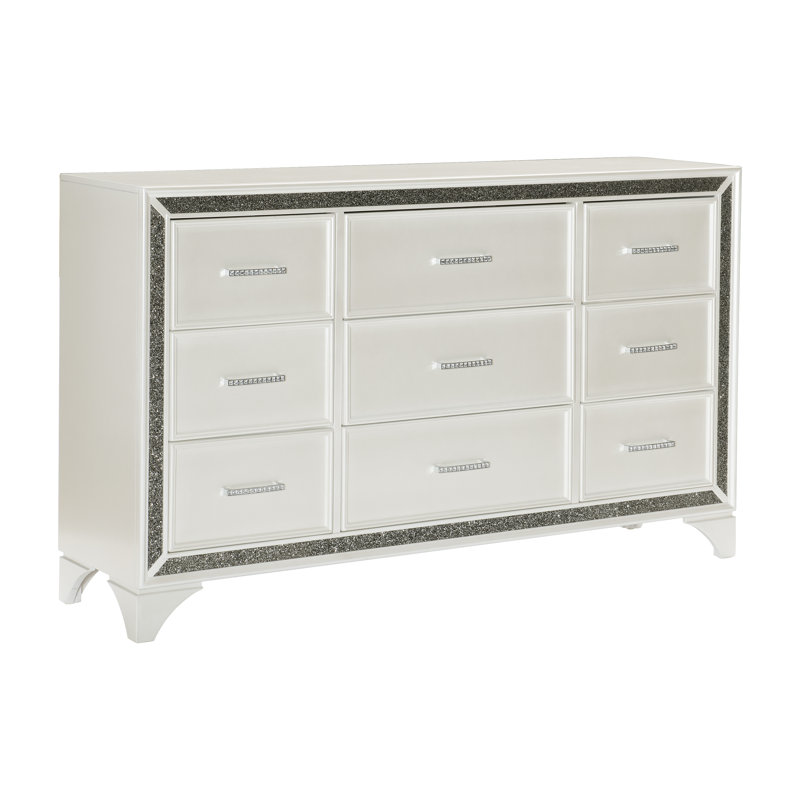 Commode 9 tiroirs avec miroir Margolf, Blanc