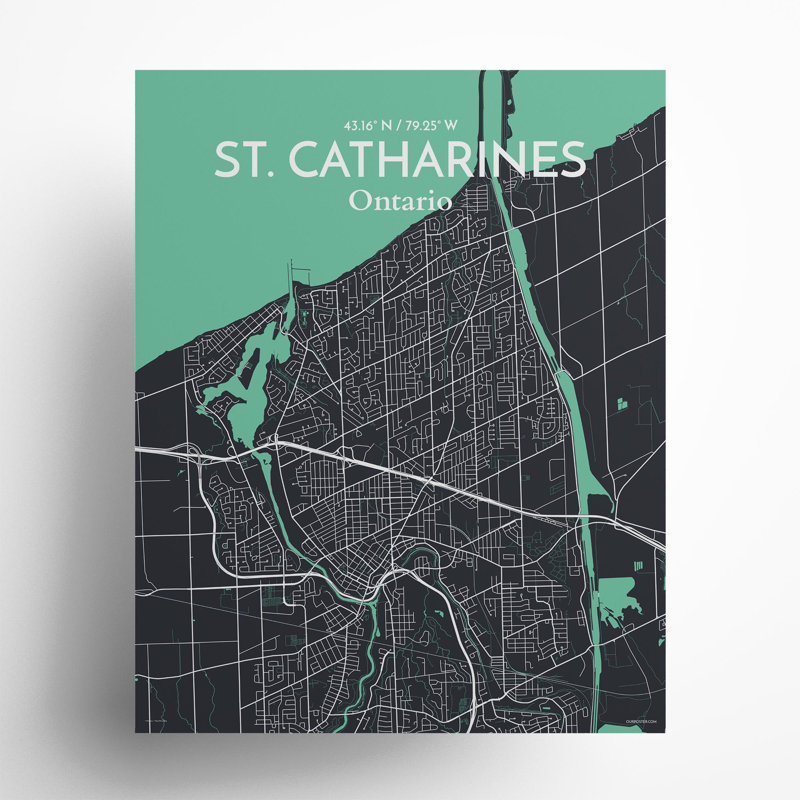 St. Catharines City Map, impression, H 20 po x l 16 po, Vert / gris