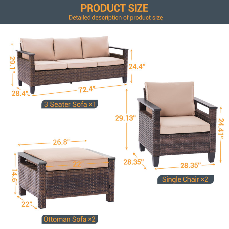 Liljenquist 5 Piece PE Wicker Patio Conversation Set with Ottoman, Sand