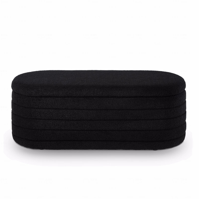 Modern Style Oval With Storage Function Ottoman Bench, Upholstered Design Boucle Teddy Fabric Upholstered End Of Bed Bench With Storage Function, End Of Bed Stool With Safety Hinge