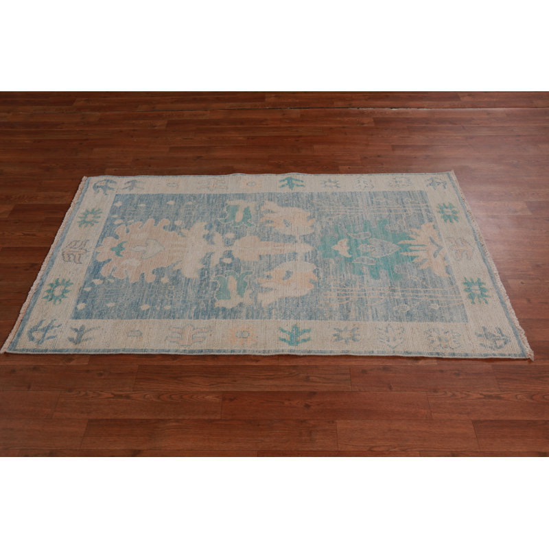 Vegetable Dye Blue Oushak Turkish Rug 3x5