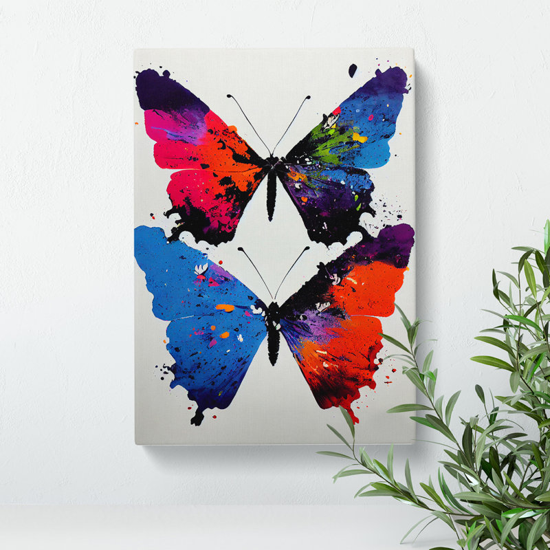 XC1022-4787X Two Butterflies Painted No.3 Abstract - Wrapped Canvas Print, 60cm H x 40cm W x 3cm D