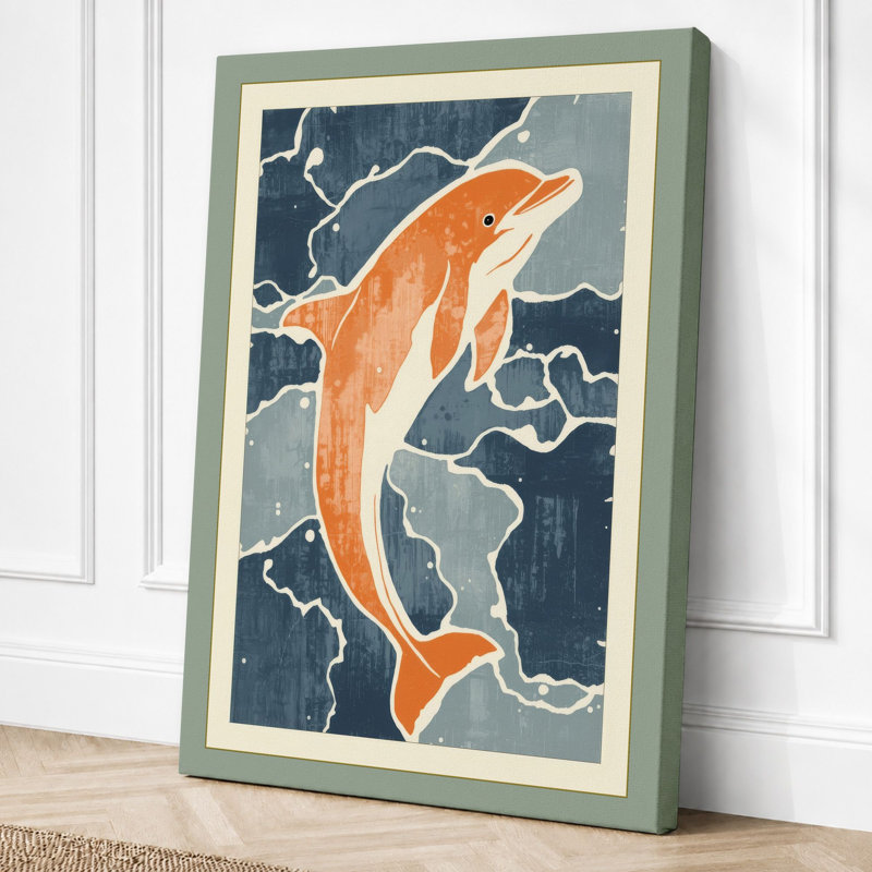 Swimming Koi Japandi - Wrapped Canvas, 24x16 - 61.0 x 40.6 cm, Cream Border