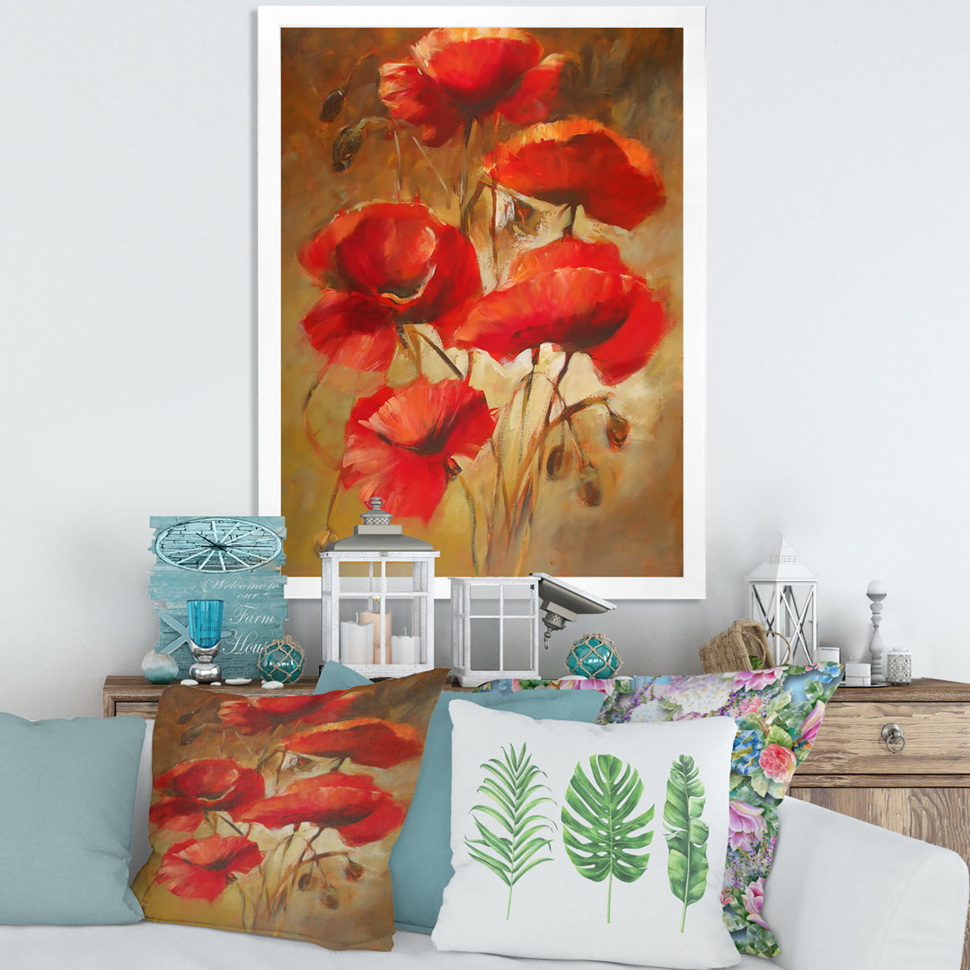 " Red Blossoming Poppies IV " Painting Print East Urban Home 