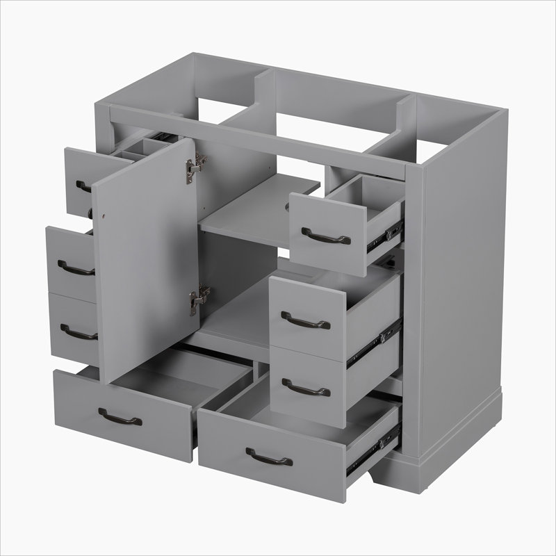 Gray Solid Wood and MDF Freestanding Bathroom Vanity Cabinet