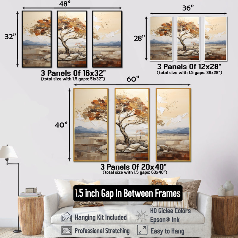 Arbre africain, esprit de la nature 2 - Art mural africain, Cadre flottant doré, H 32 po x l 48 po x P 1 po