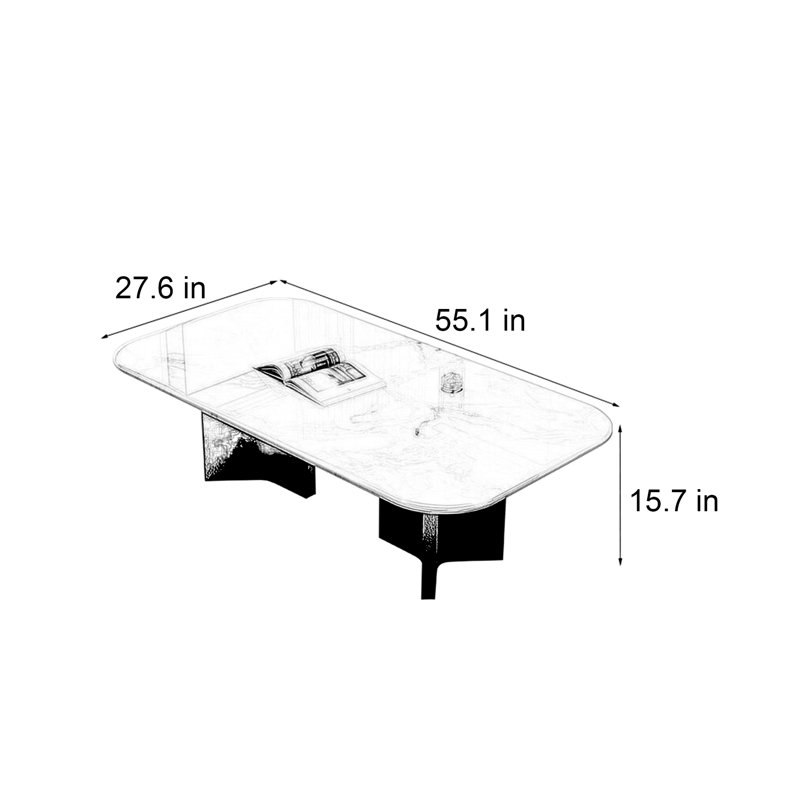 Table basse luxueuse en marbre de style italien, H 15,7 po x L 55,1 po x l 27,6 po, Noir / blanc