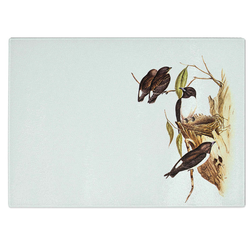 Tempered Glass White-Rumped Woodswallows by Elizabeth Gould Chopping Board, 39 cm W x 28.5 cm L