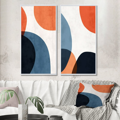 Bleu et orange, motif boho minimaliste I - ensemble de salon mural abstrait minimalisme minimalisme