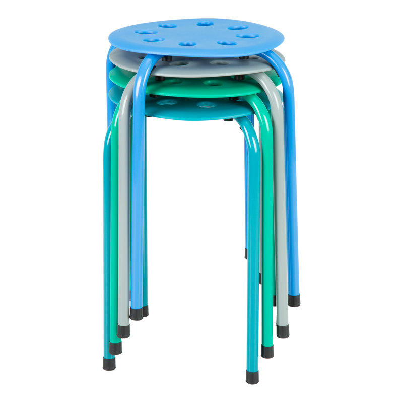 Set of 4 French Blue & Seafoam Stackable Plastic Stools