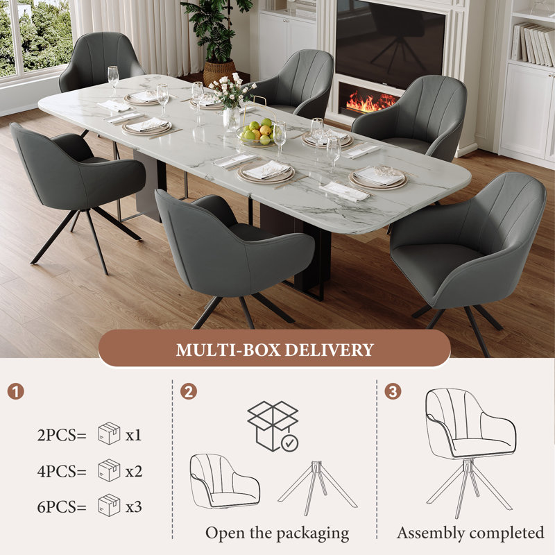 Modern Dining Chairs Set, Ergonomic Back with Soft Padded Armrests, 360° Swivel Thickened Breathable Seat, Sturdy Metal Legs, Easy Assembly