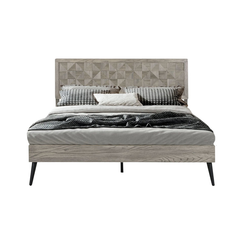 Base de lit plateforme en bois massif Selvar, Grand lit, Bois flottant gris