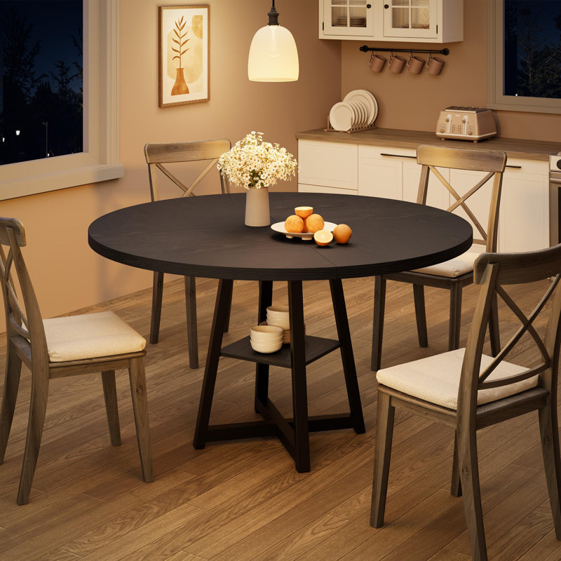 Round Dining Table, 47.2" Industrial Circle Kitchen Table with Sturdy Metal Pedestal Base, Black