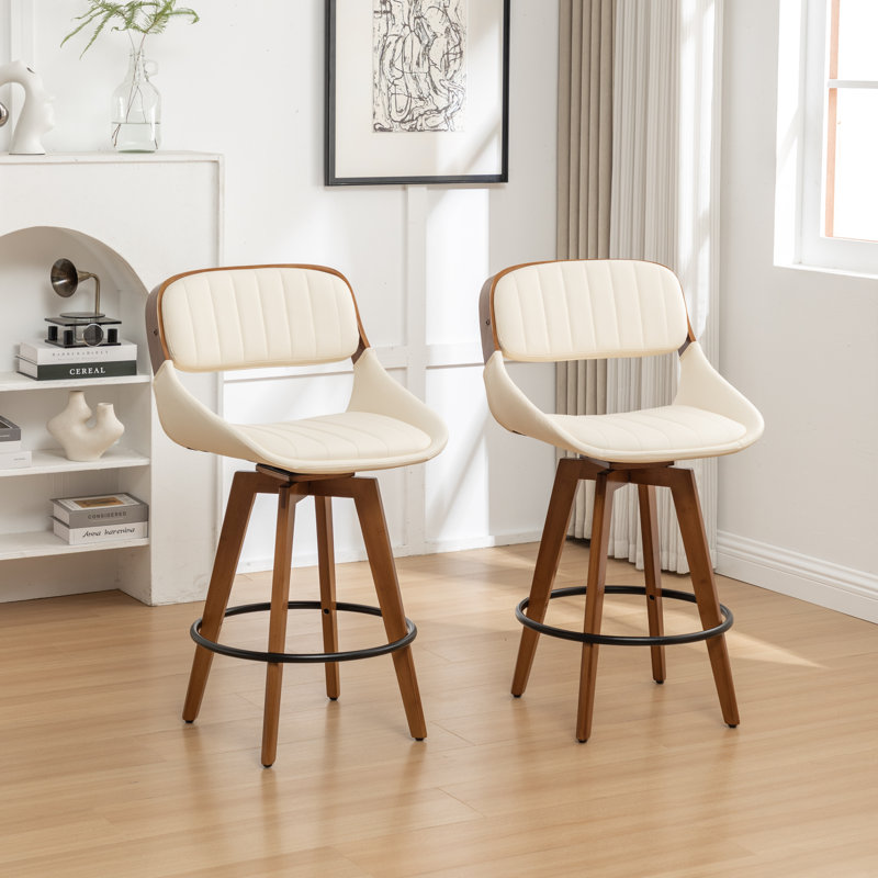 Shontina Faux Leather Swivel Bar Stool, Beige, Bar Stool (29.52" Seat Height)
