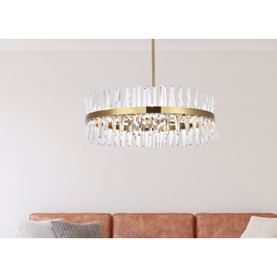 Athol 16 - Light Iron Drum Chandelier with Crystal Prisms