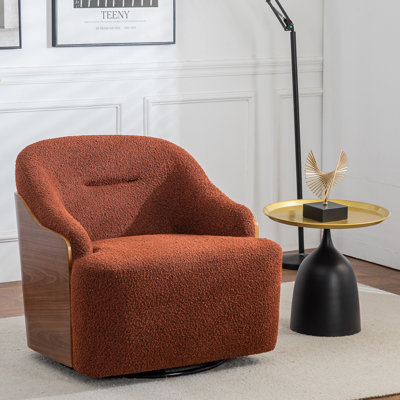 ‌30.3" W Mid Century Modern Orange Swivel Barrel Chair, Upholstered Boucle Accent Chair with 360° Rotation, No Assembly Required for Living Room, Bedroom, Reading Nook or Nursery