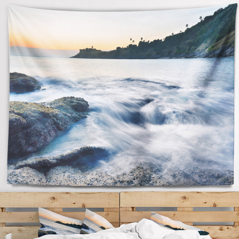 Tapisserie paysage marin au bord de la mer, H 68 po x l 80 po