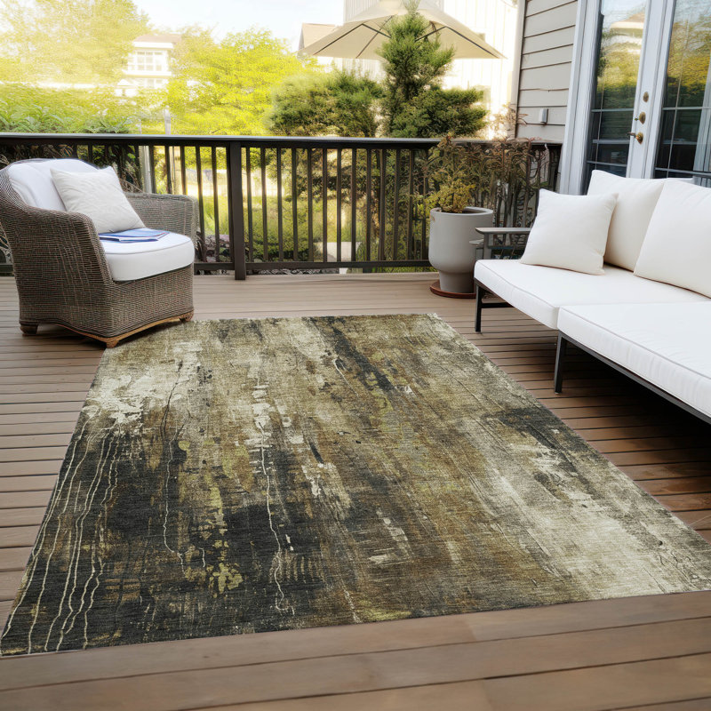 Machine Washable Indoor/Outdoor Cinead ACN1683 Beige Rug, Rectangle 10' x 14'