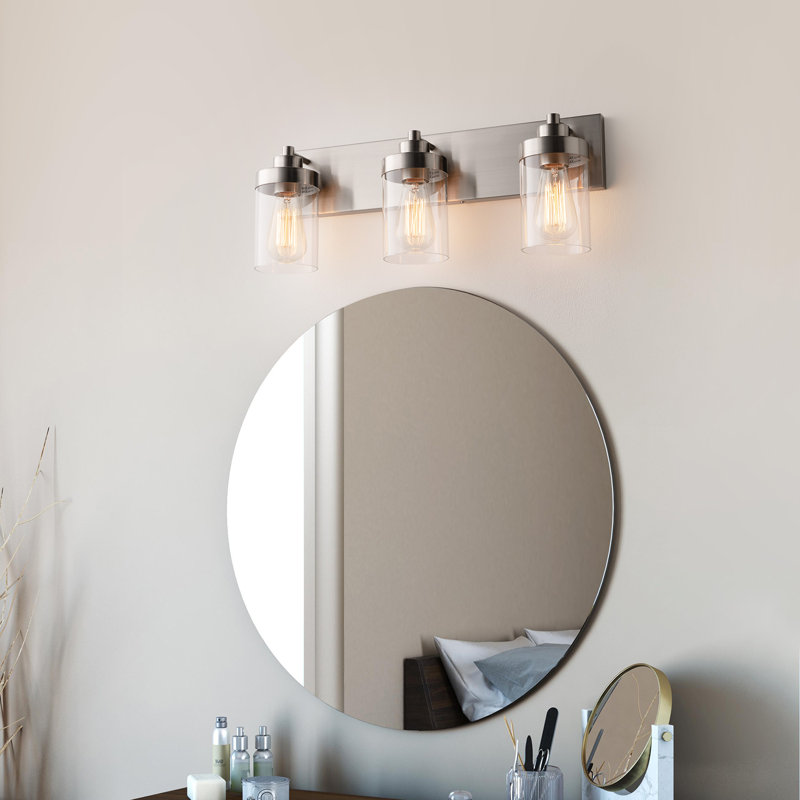 Cleofas 3-Light Bathroom Vanity Light Fixture with Clear Glass Shade, Brushed Nickel