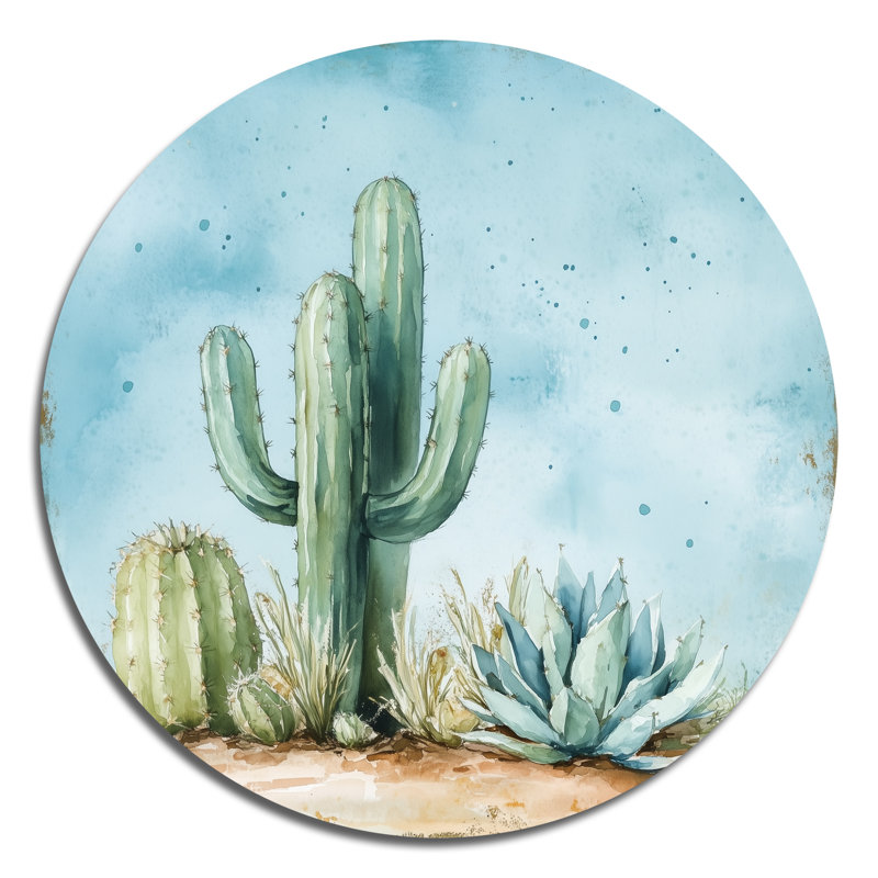 Jardin de cactus du désert - Décoration murale ronde du Sud-Ouest, impression sur métal, H 29 po x l 29 po