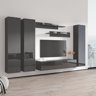 Vinci 120" Modern Floating Wall Mounted Entertainment Center with 16-Color LED Lighting, High Gloss Finish