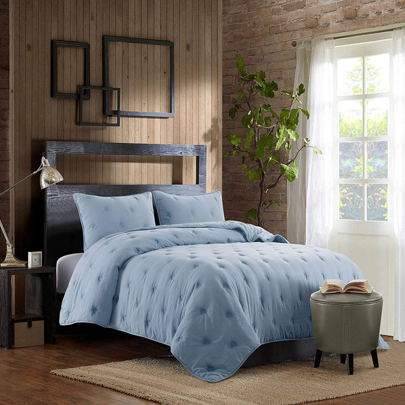 Ensemble de couvre-lit réversible en microfibre Gillan, Courtepointe pour très grand lit et 2 très grand, Gris