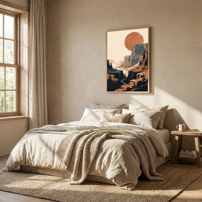 Art rétro sur toile, "Canyon du désert" avec cactus et soleil orange
