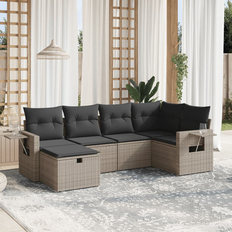 Ensemble de canapé de jardin Vidaxl en poly rotin gris, acier thermolaqué grand